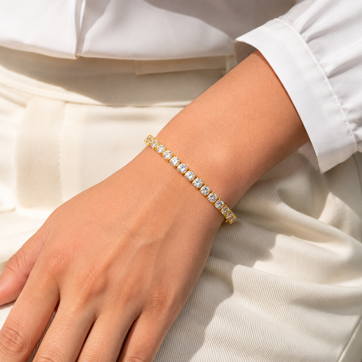 Classic Tennis Bracelet -  Golden Stone