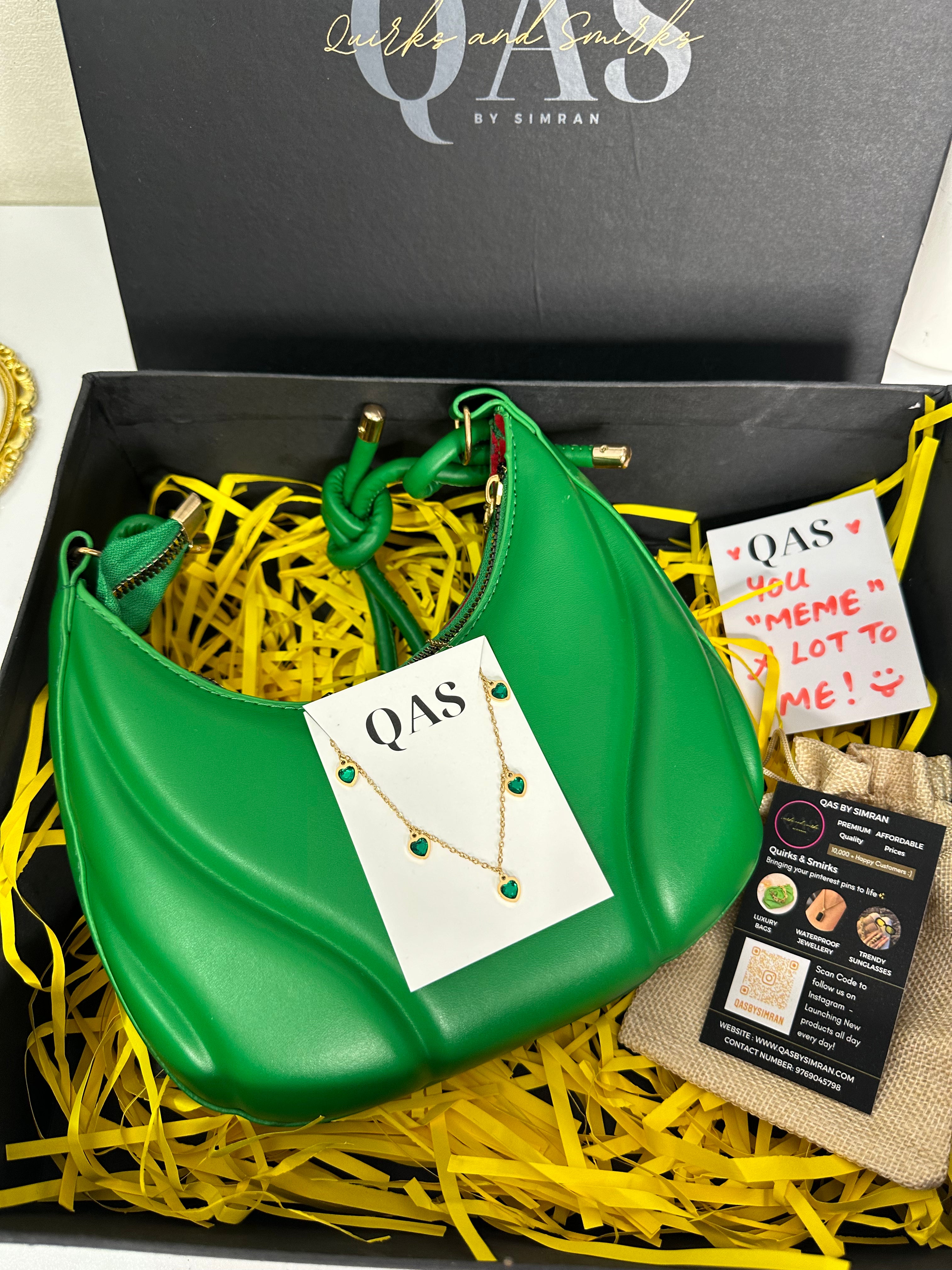 Leo Green Bag + Myrah Heart Necklace