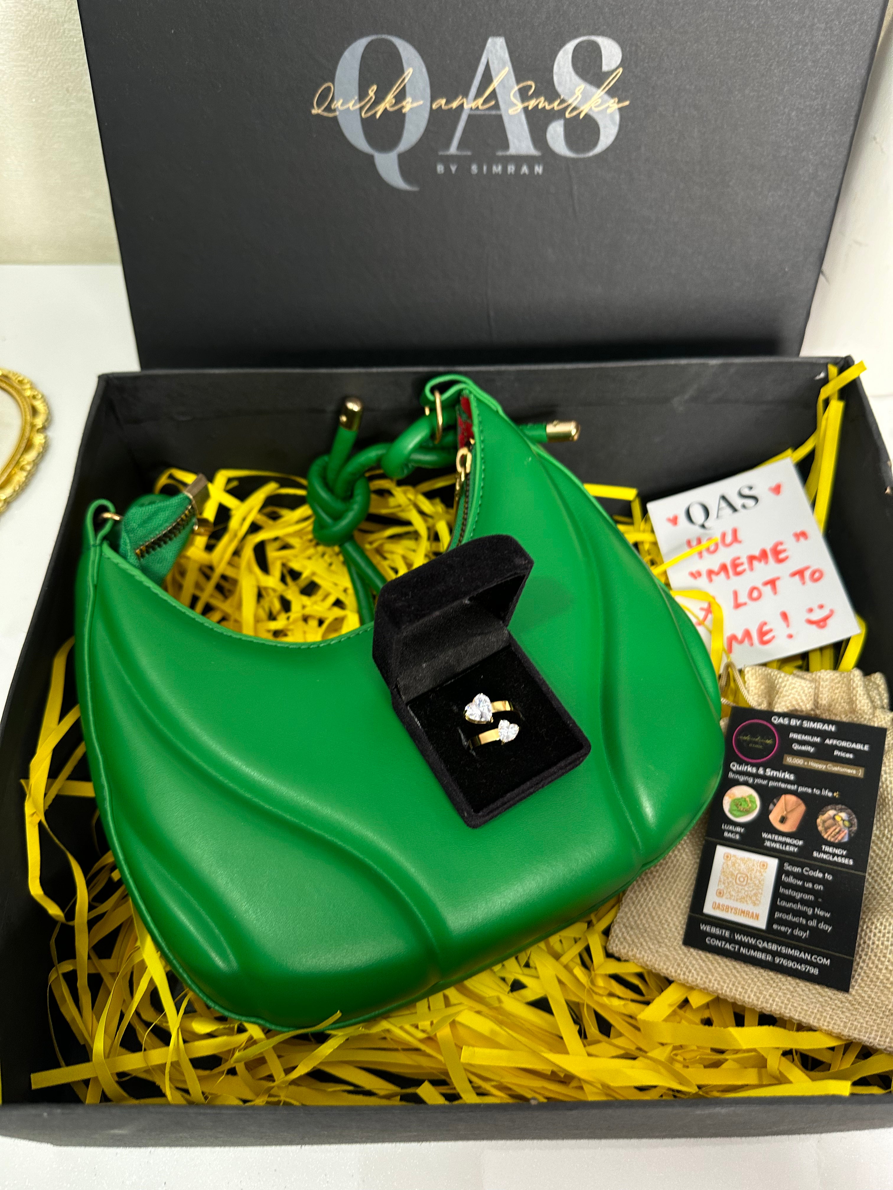 Green Leo Bag + Alizeh Adjustable Ring