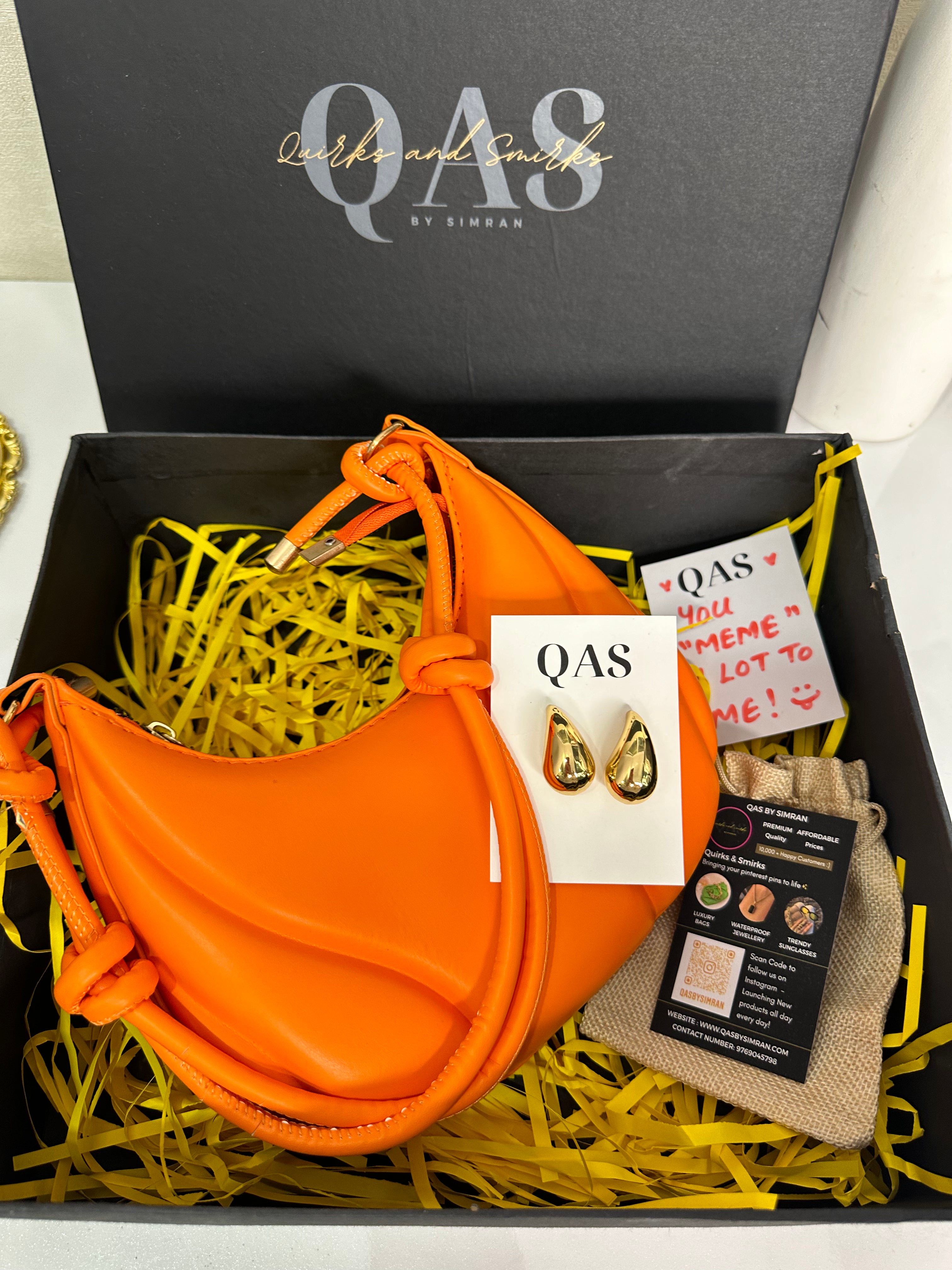 Leo Orange Bag + Effie Drop Earrings