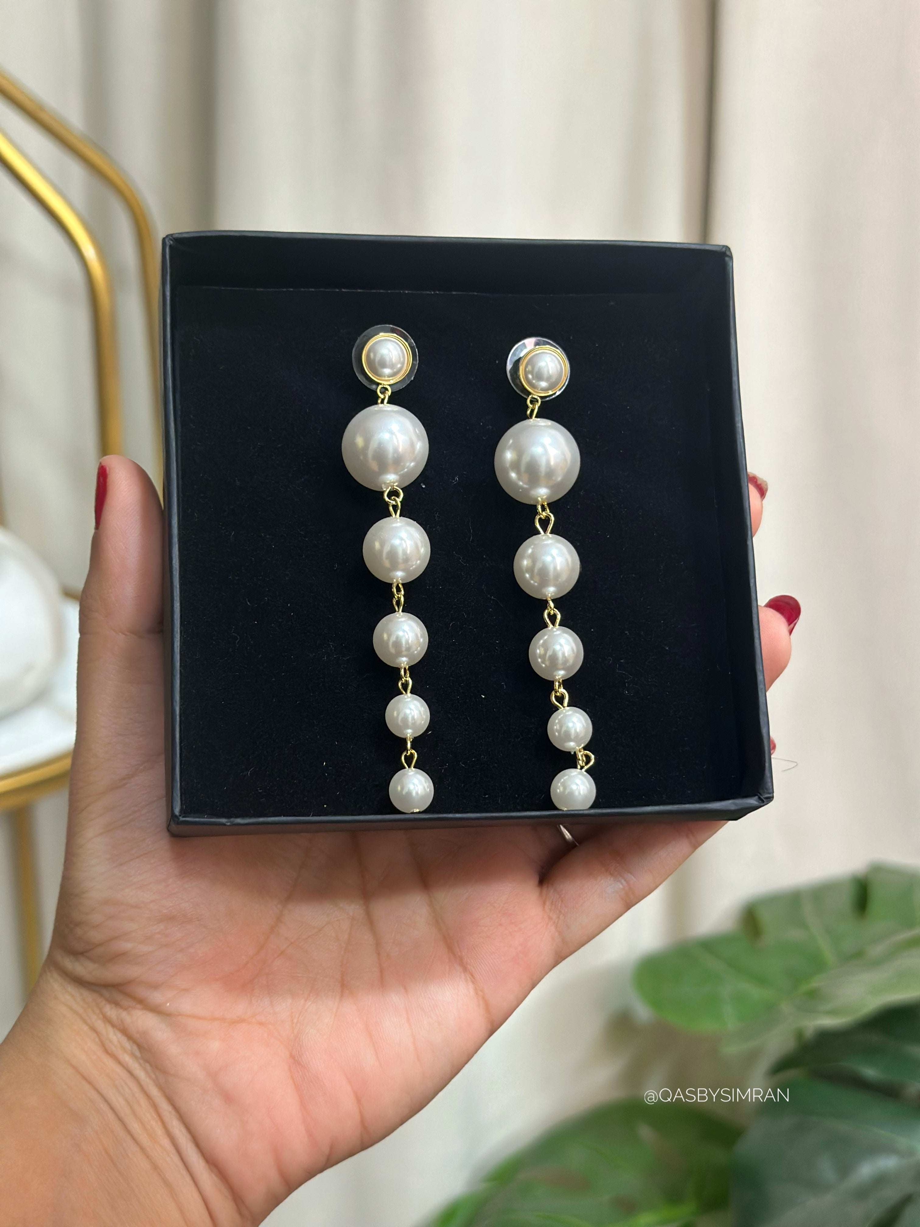 Pearl Statement Long Earrings